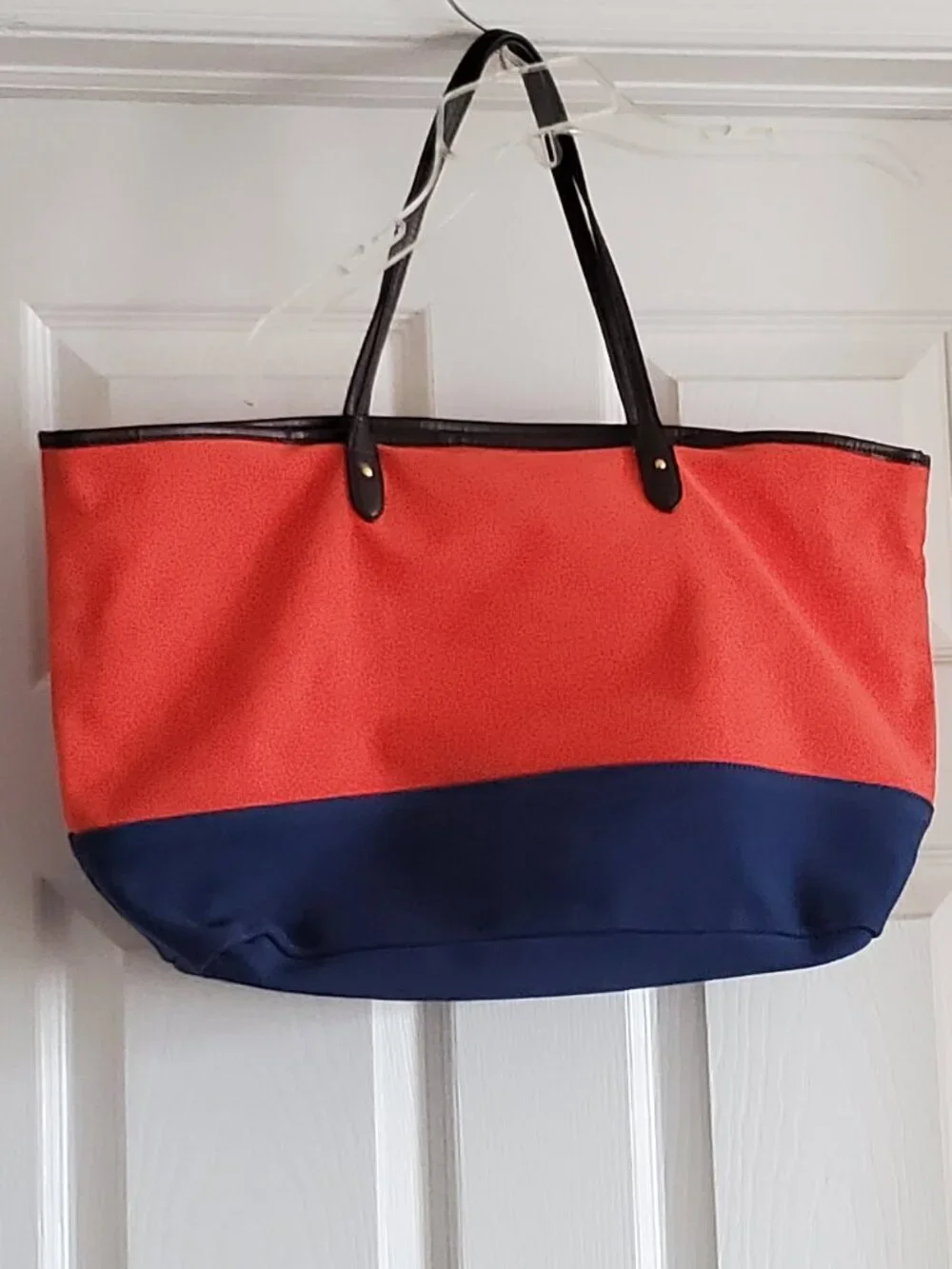 Lauren Ralph Lauren Orange and Blue Fabric Tote Bag Purse